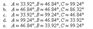 Use the law of Cosines to solve the given triangle. Round your answer to two decimal places.    <div style=padding-top: 35px> 