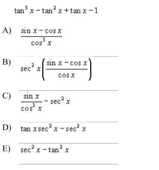 Factor; then use fundamental identities to simplify the expression below and determine which of the following is not equivalent.  <div style=padding-top: 35px> 