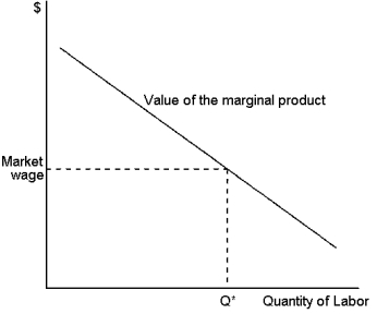 Graph 18-1   This graph represents the value of marginal product for a firm that sells its product in a competitive market.Use the graph to answer the following question(s) . -Refer to Graph 18-1.The value of the marginal product curve shown here is equivalent to which of the following? A) the demand curve for labour B) the supply curve for labour C) the labour production function D) the total revenue curve