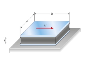  An elastomeric bearing pad is subjected to a shear force V during a static loading test. The pad has dimensions a = 150 mm and b = 225 mm, and thickness t = 55 mm. The lateral displacement of the top plate with respect to the Bottom plate is 14 mm under a load P = 16 kN. The shear modulus of elasticity G of the elastomer is approximately:    A)   1.0 \mathrm { MPa }  B)   1.5 \mathrm { MPa }  C)   1.7 \mathrm { MPa }  D)   1.9 \mathrm { MPa }   