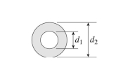  Torques T= 5.7 kN ∙ m are applied to a hollow aluminum shaft   \left( G = 27 \mathrm { GPa } \text { and } d _ { 1 } = 52 \mathrm {~mm} \right)   allowable shear stress is 45 MPa and the allowable normal strain is  8.0 \times 10 ^ { - 4 }  . The required outside diameter  d _ { 2 }  of the shaft is approximately:   A)  38 mm B)  56 mm C)  87 mm D)  91 mm 