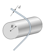 A copper wire (d = 1.5 mm)  is bent around a tube of radius R = 0.6 m. The maximum normal strain in the wire is approximately:    A)   1.25 \times 10 ^ { - 3 }  B)   1.55 \times 10 ^ { - 3 }  C)   1.76 \times 10 ^ { - 3 }  D)   1.92 \times 10 ^ { - 3 }   