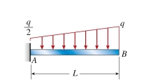 An aluminum cantilever beam of length L = 0.65 m carries a distributed load, which includes its own weight, of intensity  q / 2 \text { at } A \text { and } q \text { at } B \text {. }  . The beam cross section has a width of 50 mm and a height of 170 mm.Allowable bending stress is 95 MPa and allowable shear stress  12 \mathrm { MPa }  The permissible value of load inten-Sity  q  is approximately:    A)   110 \mathrm { kN } / \mathrm { m }  B)   122 \mathrm { kN } / \mathrm { m }  C)   130 \mathrm { kN } / \mathrm { m }  D)   139 \mathrm { kN } / \mathrm { m }   