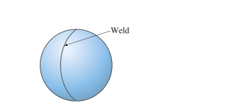 A thin-walled spherical tank with a diameter of 1.5 m and wall thickness of 65 mm has an internal pres- sure of 20 MPa. The maximum shear stress in the wall of the tank is approximately:  \text { MPa. }     A)   58 \mathrm { MPa }  B)   67 \mathrm { MPa }  C)   115 \mathrm { MPa }  D)   127 \mathrm { MPa }   