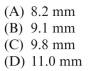 A thin-walled cylindrical tank with a diameter of 200 mm has an internal pressure of 11 MPa. The yield   stress in tension is 250 MPa, the yield stress in shear is 140 MPa, and the factor of safety is 2.     permissible thickness of the tank is approximately:  <div style=padding-top: 35px> 