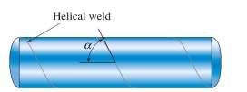 A cylindrical tank is assembled by welding steel sections in a helical pattern with angle   50°. Tank diameter is 1.      <div style=padding-top: 35px> 