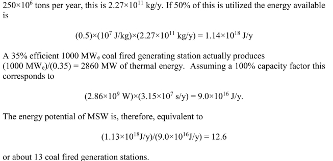From Figure 16.9 the total MSW (in the U.S.) in recent years has been about  