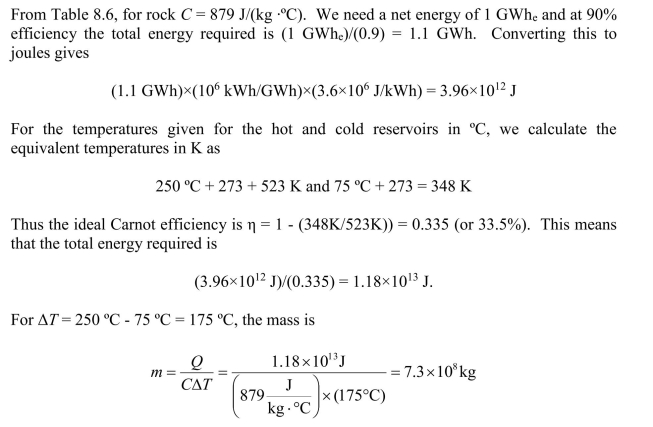 From equation (8.11), the heat extracted from rock is    