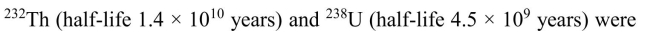 If   present in equal amounts when the earth was formed, calculate their relative abundance at present. Note: The age of the earth is 4.54 billion years.<div style=padding-top: 35px> 