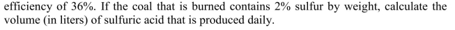 A coal-fired generating station produces an average of 1000 MWe at an  <div style=padding-top: 35px> 