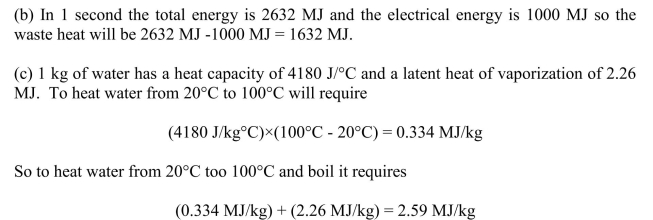 (a) 1000 MWe output at 38% efficiency requires 1000 MW)/(0.38) = 2632 MW thermal energy from the combustion of coal. Using an energy content of coal of 31 MJ/kg then the mass of coal required per second will be      