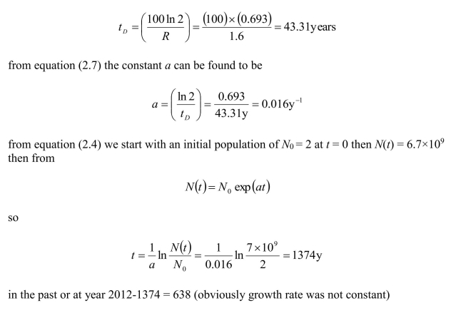 As the annual percentage growth rate is small then we can use the approximation of equation (2.4) to get the doubling time from R so  