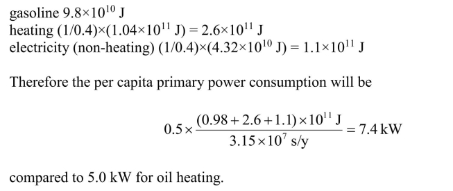 Assuming an efficiency of 40% for electricity generation the primary energy use for two people will be  