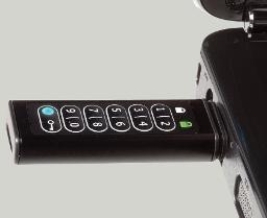   -The data on the ____ USB flash drive shown in the accompanying figure cannot be accessed until the user enters the appropriate PIN. A)  encrypted B)  locked C)  registered D)  indexed