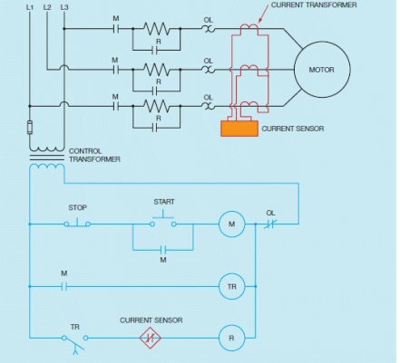 Figure 24-4   -In the circuit shown in the accompanying figure, the current sensor contacts are normally open.