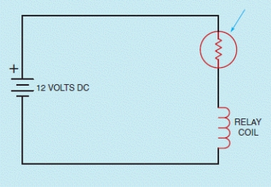 Figure 20-10 ​    -In the circuit shown in the accompanying figure, although the circuit will work if the cad cell is large enough to handle the current, there are still two problems. What are they?