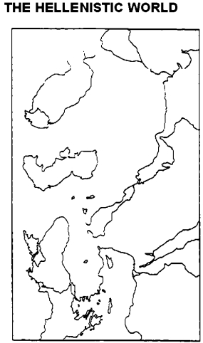 Instructions: Please use this outline map of the Hellenistic World to answer the question(s).   -Locate, clearly mark, and name major cities of Ionia in Asia Minor, the cities Athens and Sparta, Macedonia and Persia.