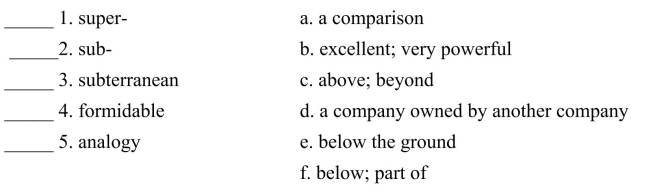 Fill in the letter of the definition that matches best. Use each letter only once.  <div style=padding-top: 35px> 