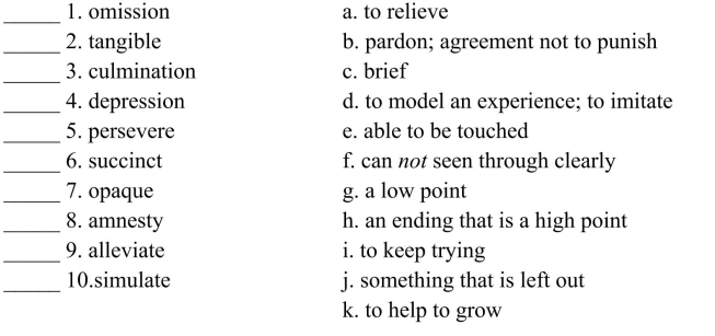 Fill in the letter of the definition that matches best. Use each letter only once.  <div style=padding-top: 35px> 