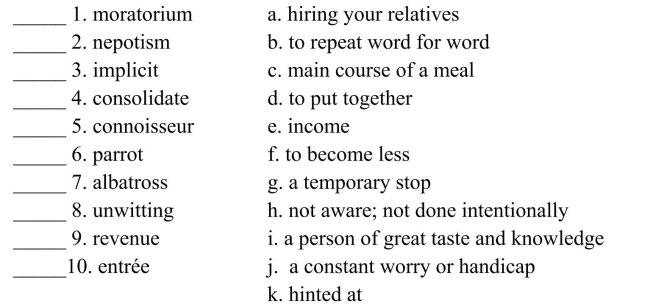 Fill in the letter of the definition that matches best. Use each letter only once.  <div style=padding-top: 35px> 