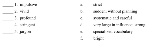 Fill in the letter of the definition that matches best. Use each letter only once.  <div style=padding-top: 35px> 