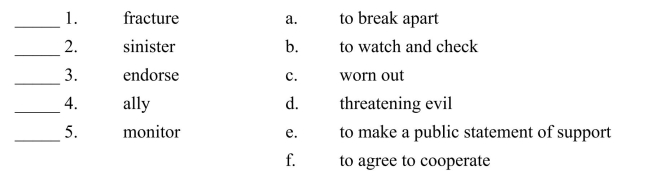 Fill in the letter of the definition that matches best. Use each letter only once.  <div style=padding-top: 35px> 