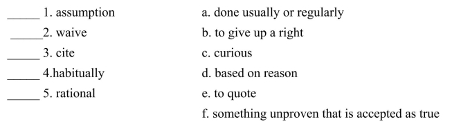 Fill in the letter of the definition that matches best. Use each letter only once.  <div style=padding-top: 35px> 