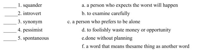 Fill in the letter of the definition that matches best. Use each letter only once.  <div style=padding-top: 35px> 
