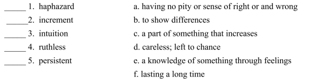 Fill in the letter of the definition that matches best. Use each letter only once.  <div style=padding-top: 35px> 