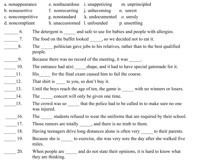 Fill in the letter of the definition that matches best. Use each letter only once.  <div style=padding-top: 35px> 