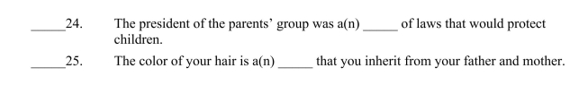 Fill in the letter of the word that best fits in each sentence. Use each letter only once.    