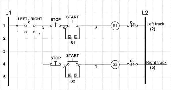  -In the accompanying figure, the two-position, two-circuit selector switch allows only one control circuit rung to be _______________ at a time, so simultaneous operation is not possible.
