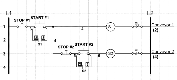   -In the accompanying figure, describe the order, if any, in which the motors start running.