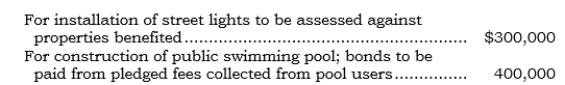 _____ Ariel Village issued the following bonds (having a secondary pledge)  during the year ended 6/30/06:   How much should be accounted for through Debt Service Funds for payments of principal over the life of the bonds? A)  $ -0- B)  $300,000 C)  $400,000 D)  $700,000