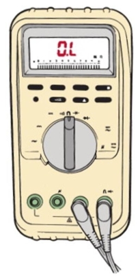 <strong>This DMM is set to read ohms. The reading shown means ________. </strong> A) a faulty meter display B) Insufficient information C) an open circuit D) zero resistance