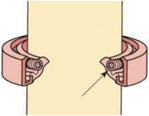 What feature of an axle seal is the arrow point to?   A) Garter spring B) A return spring C) Axle spring D) Sealing lip