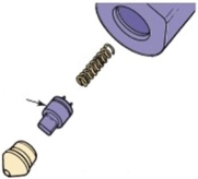 <strong>Identify the valve shown (arrow).  </strong> A)Proportioning valve B)Take-up valve C)Residual check valve D)Metering valve <div style=padding-top: 35px> 