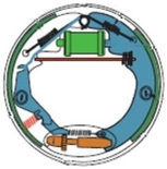 What type of brake system is pictured below?   A) Reverse brake B) Drum brake C) Disc brake D) Front brake