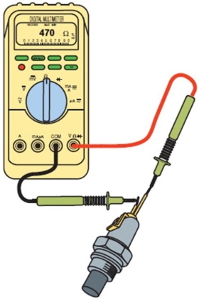 <strong>This GM ECT sensor is being tested. The ambient temperature is 90° F. The sensor is ________.  </strong> A)Within specification B)OK C)Out of specification D)Not being tested properly <div style=padding-top: 35px> 