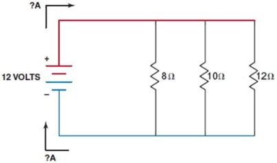 What is the total current flow in this parallel circuit?   A) 2.5 A B) 3.7 A C) Not enough information D) 0.4 A