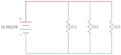 What is the total resistance of this circuit?   A) 4 ohms B) 3 ohms C) 36 ohms D) Not enough information