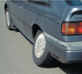 This vehicle has excessive ________.   A) Rear caster B) Rear toe-in C) Rear camber D) Rear toe-out