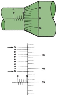 What is the reading on this metric micrometer?   A) 0.410 mm B) 0.540 mm C) 5.535 mm D) 0.035 mm