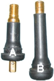 <strong>Which one of these valve stems has the TPMS sensor built in? </strong> A)A B)B C)Both A and B D)Not enough information