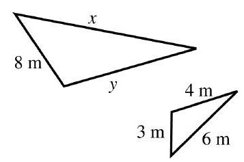 in the next problems, find the unknown length(s). Round your answer(s) to the nearest tenth when necessary. In the second Problem, assume that the triangles are similar. - 