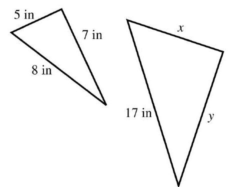 in the next problems, find the unknown length(s). Round your answer(s) to the nearest tenth when necessary. In the second Problem ,assume that the triangles are similar. - 