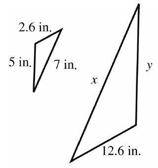 in the next problems, find the unknown length(s). Round your answer(s) to the nearest tenth when necessary. In the second Problem, assume that the triangles are similar. - 