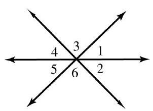  Identify all pairs of congruent angles.   A)   \angle 1  and  \angle 2 ; \angle 3  and  \angle 4 ; \angle 5  and  \angle 6  B)   \angle 1  and  \angle 5 ; \angle 2  and  \angle 4 ; \angle 3  and  \angle 6  C)   \angle 1  and  \angle 3 ; \angle 5  and  \angle 6  D)   \angle 3  and  \angle 5 ; \angle 2  and  \angle 1