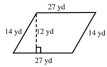  in the next problems, find the perimeter and area of each figure. -  A)   P=41 \mathrm{yd}, A=324 \mathrm{yd}^{2}  B)   P=53 \mathrm{yd}, A=162 \mathrm{yd}^{2}  C)   P=82 \mathrm{yd}, A=162 \mathrm{yd}^{2}  D)   P=82 \mathrm{yd}, A=324 \mathrm{yd}^{2}