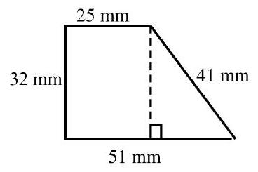  in the next problems, find the perimeter and area of each figure. -  A)   P=149 \mathrm{~mm}, A=1632 \mathrm{~mm}^{2}  B)   P=149 \mathrm{~mm}, A=816 \mathrm{~mm}^{2}  C)   P=149 \mathrm{~mm}, A=1216 \mathrm{~mm}^{2}  D)   P=149 \mathrm{~mm}, A=2432 \mathrm{~mm}^{2}